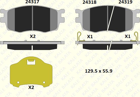 KALE 24317 177 15 - Комплект спирачно феродо, дискови спирачки vvparts.bg