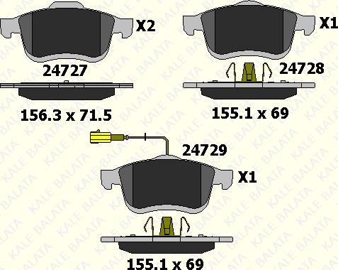 KALE 24727 200 05 - Комплект спирачно феродо, дискови спирачки vvparts.bg