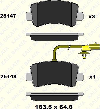 KALE 25147 180 05 - Комплект спирачно феродо, дискови спирачки vvparts.bg