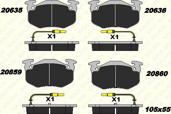 KALE 20635 180 05 - Комплект спирачно феродо, дискови спирачки vvparts.bg