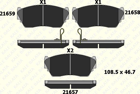 KALE 21657 165 05 - Комплект спирачно феродо, дискови спирачки vvparts.bg