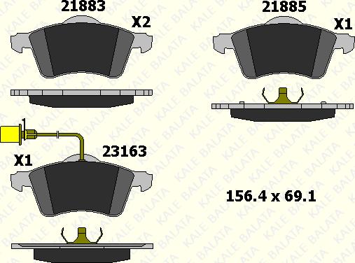 KALE 21885 206 05 - Комплект спирачно феродо, дискови спирачки vvparts.bg