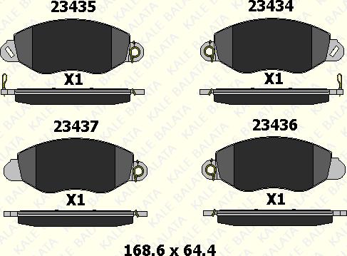 KALE 23434 185 25 - Комплект спирачно феродо, дискови спирачки vvparts.bg