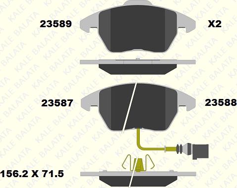 KALE 23587 203 05 - Комплект спирачно феродо, дискови спирачки vvparts.bg