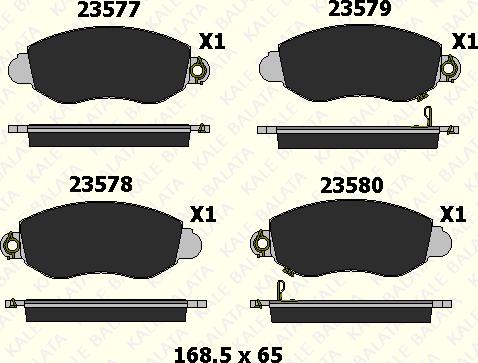 KALE 23577 185 25 - Комплект спирачно феродо, дискови спирачки vvparts.bg