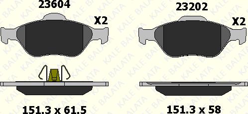 KALE 23604 188 05 - Комплект спирачно феродо, дискови спирачки vvparts.bg