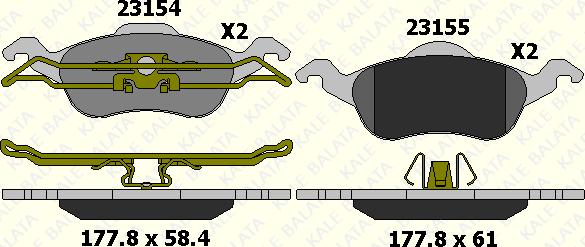 KALE 23154 185 05 - Комплект спирачно феродо, дискови спирачки vvparts.bg