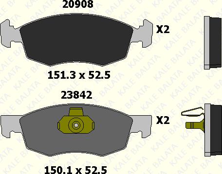 KALE 23842 180 05 - Комплект спирачно феродо, дискови спирачки vvparts.bg