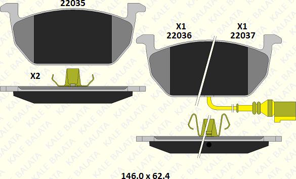 KALE 22035 172 05 - Комплект спирачно феродо, дискови спирачки vvparts.bg