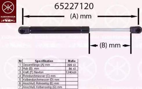 Klokkerholm 65227120 - Газов амортисьор, багажно / товарно пространство vvparts.bg