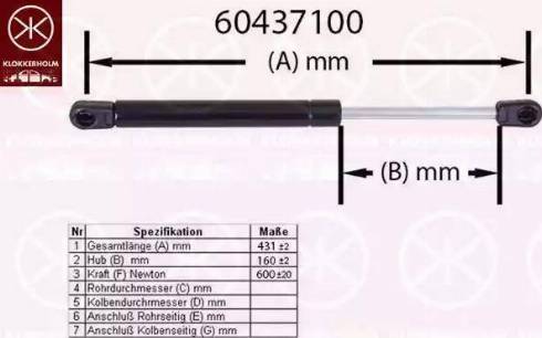 Klokkerholm 60437100 - Газов амортисьор, багажно / товарно пространство vvparts.bg