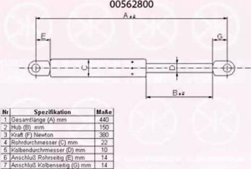 Klokkerholm 00562800 - Газов амортисьор, капак на двигателя vvparts.bg