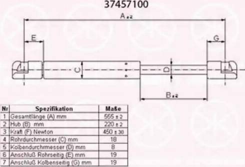 Klokkerholm 37457100 - Газов амортисьор, багажно / товарно пространство vvparts.bg