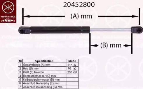 Klokkerholm 20452800 - Газов амортисьор, капак на двигателя vvparts.bg