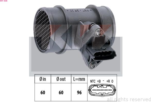 KW 491 038 - Въздухомер-измерител на масата на въздуха vvparts.bg