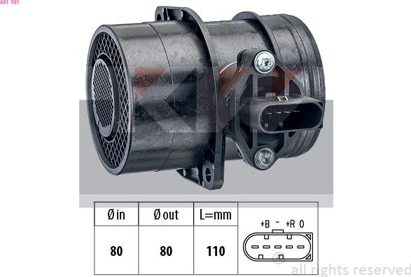 KW 491 191 - Въздухомер-измерител на масата на въздуха vvparts.bg