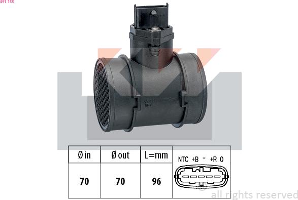 KW 491 155 - Въздухомер-измерител на масата на въздуха vvparts.bg