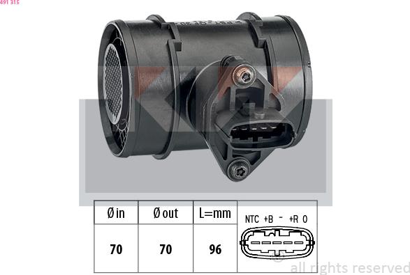 KW 491 315 - Въздухомер-измерител на масата на въздуха vvparts.bg