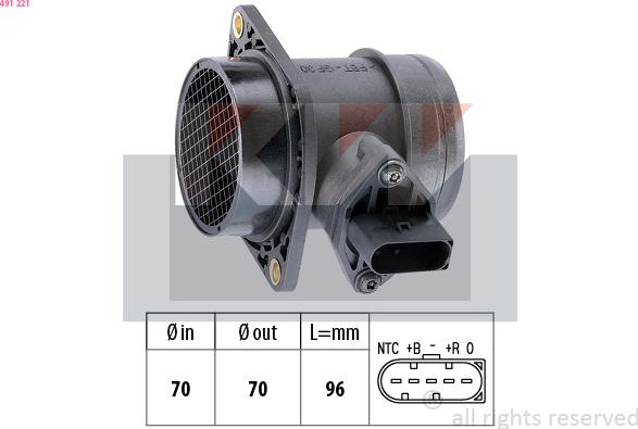 KW 491 221 - Въздухомер-измерител на масата на въздуха vvparts.bg