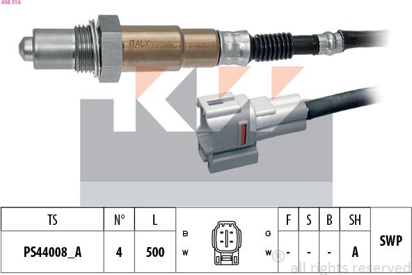 KW 498 316 - Ламбда-сонда vvparts.bg