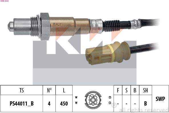 KW 498 332 - Ламбда-сонда vvparts.bg