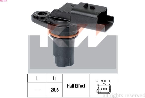 KW 453 551 - Датчик, положение на разпределителния вал vvparts.bg