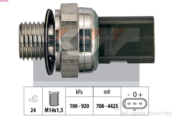 KW 480 003 - Датчик, налягане на маслото vvparts.bg