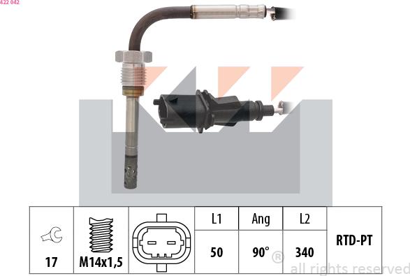 KW 422 042 - Датчик, температура на изгорелите газове vvparts.bg