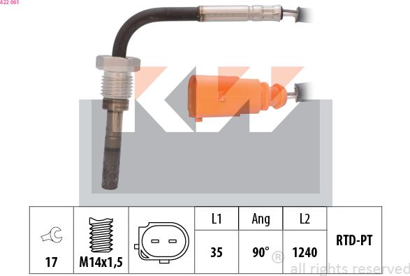 KW 422 061 - Датчик, температура на изгорелите газове vvparts.bg