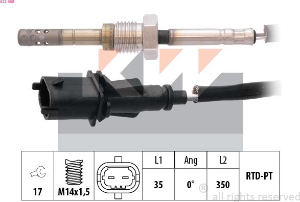 KW 422 068 - Датчик, температура на изгорелите газове vvparts.bg