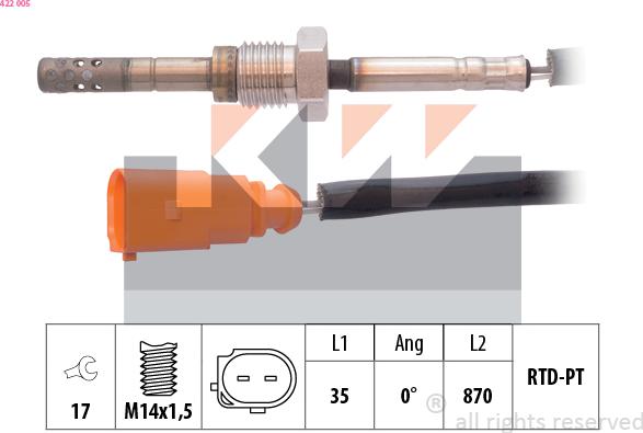 KW 422 005 - Датчик, температура на изгорелите газове vvparts.bg