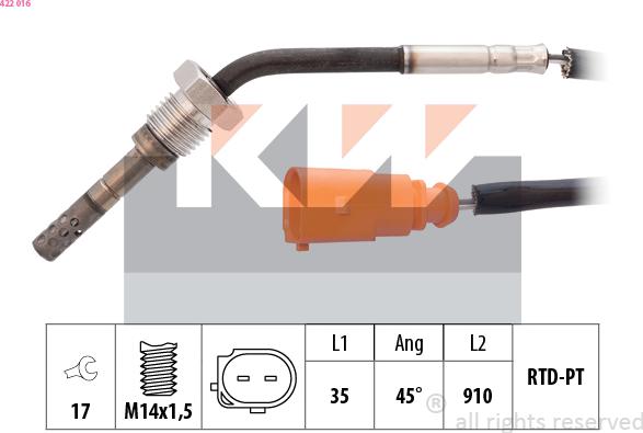 KW 422 016 - Датчик, температура на изгорелите газове vvparts.bg