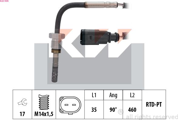 KW 422 036 - Датчик, температура на изгорелите газове vvparts.bg