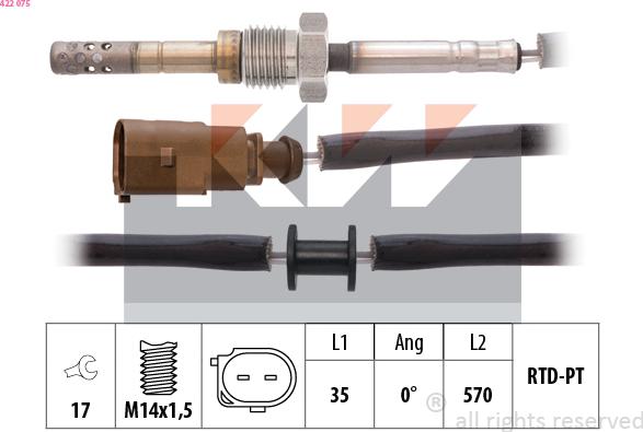 KW 422 075 - Датчик, температура на изгорелите газове vvparts.bg