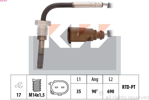 KW 422 077 - Датчик, температура на изгорелите газове vvparts.bg