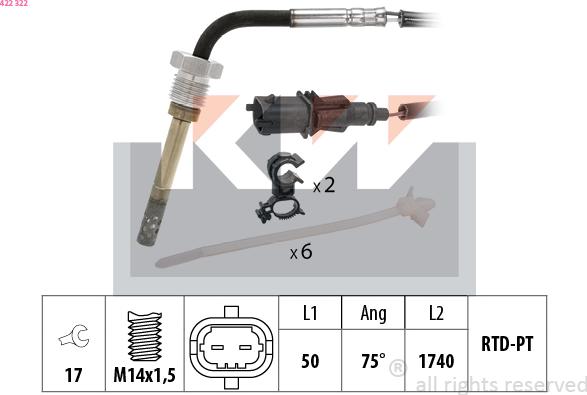 KW 422 322 - Датчик, температура на изгорелите газове vvparts.bg