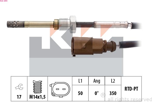 KW 422 264 - Датчик, температура на изгорелите газове vvparts.bg