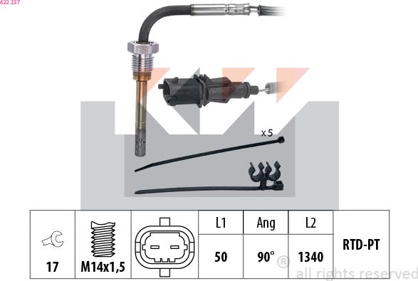 KW 422 237 - Датчик, температура на изгорелите газове vvparts.bg