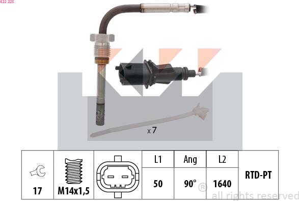 KW 422 225 - Датчик, температура на изгорелите газове vvparts.bg