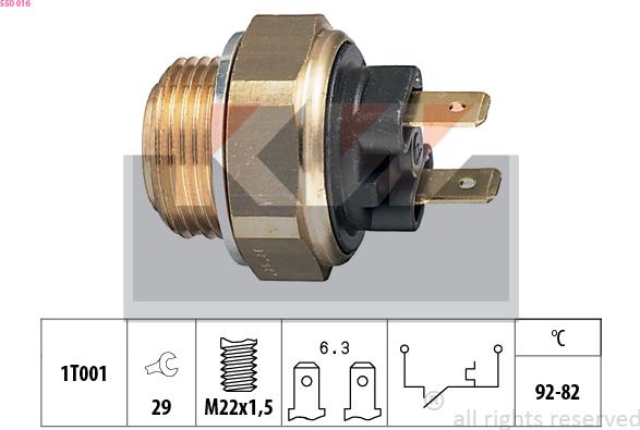 KW 550 016 - Термошалтер, вентилатор на радиатора vvparts.bg