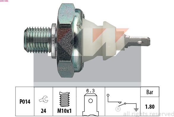 KW 500 045 - Датчик, налягане на маслото vvparts.bg