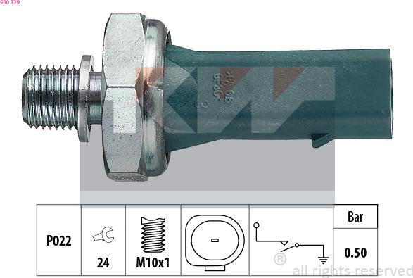 KW 500 139 - Датчик, налягане на маслото vvparts.bg