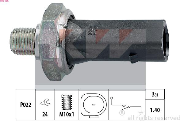 KW 500 135 - Датчик, налягане на маслото vvparts.bg