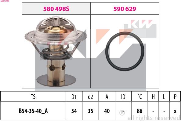 KW 580 498 - Термостат, охладителна течност vvparts.bg