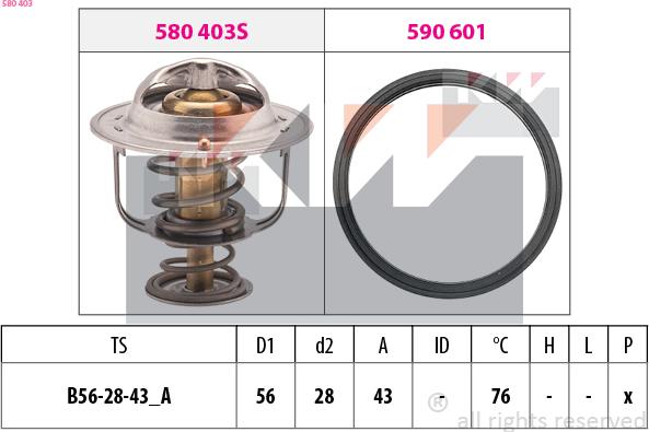KW 580 403 - Термостат, охладителна течност vvparts.bg