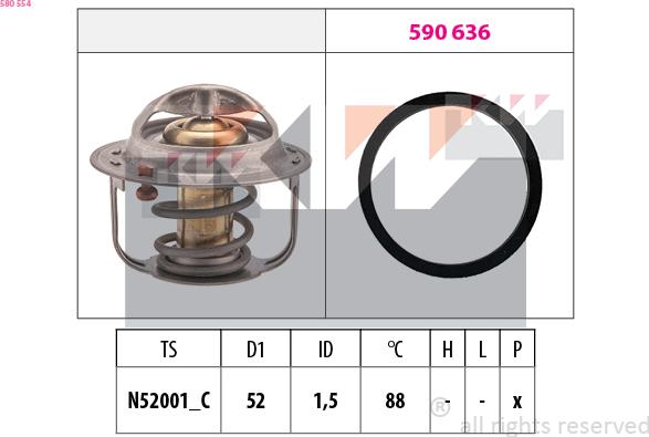 KW 580 554 - Термостат, охладителна течност vvparts.bg