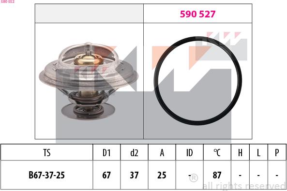 KW 580 552 - Термостат, охладителна течност vvparts.bg