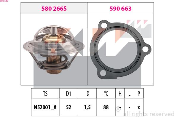 KW 580 647 - Термостат, охладителна течност vvparts.bg