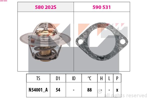 KW 580 600 - Термостат, охладителна течност vvparts.bg