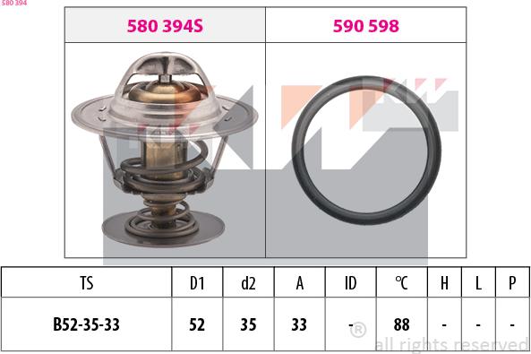 KW 580 394 - Термостат, охладителна течност vvparts.bg